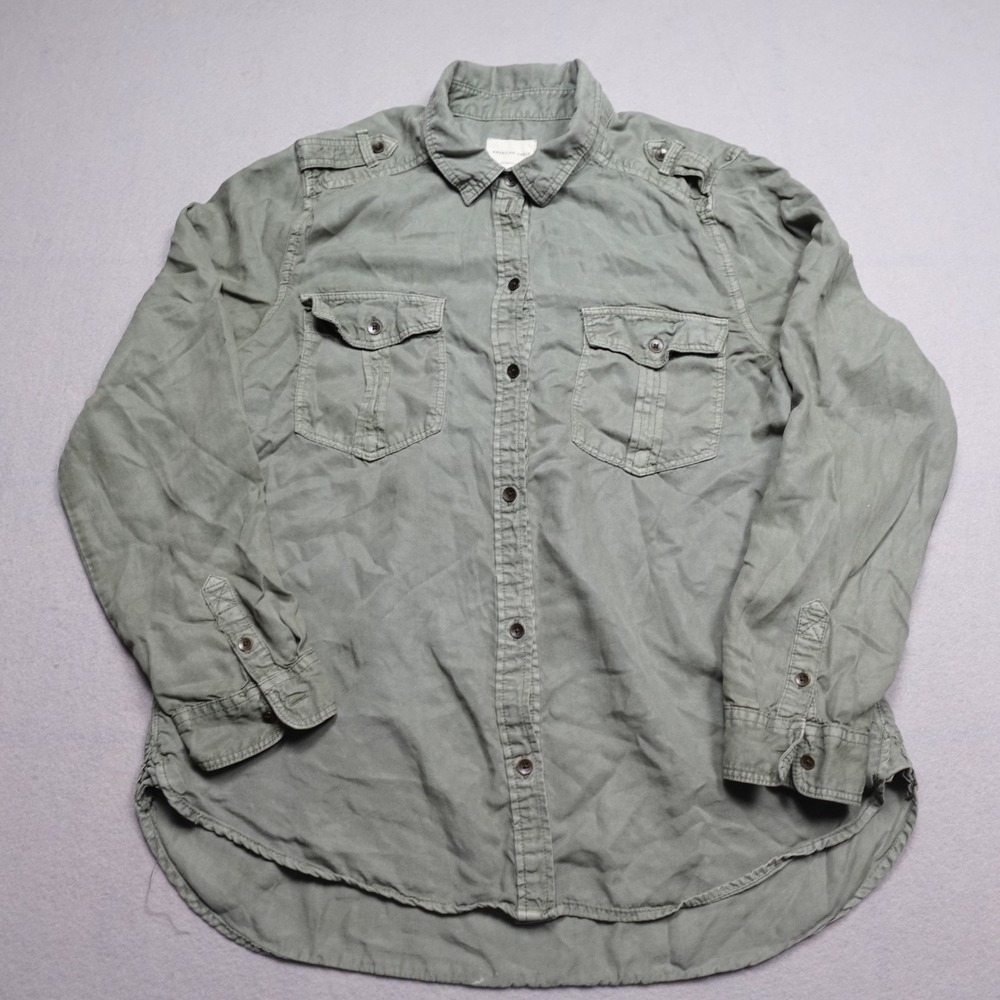 American Eagle Utility Shirt Womens Large Olive Green Boyfriend Fit Button Up